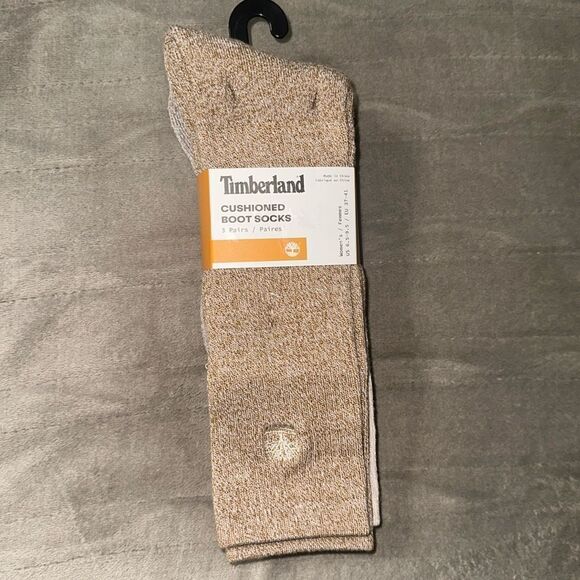 Timberland US Beige BrownβW 6.5-9.5 Super Soft Cushioned Boot Socks 3 pack - Picture 1 of 11